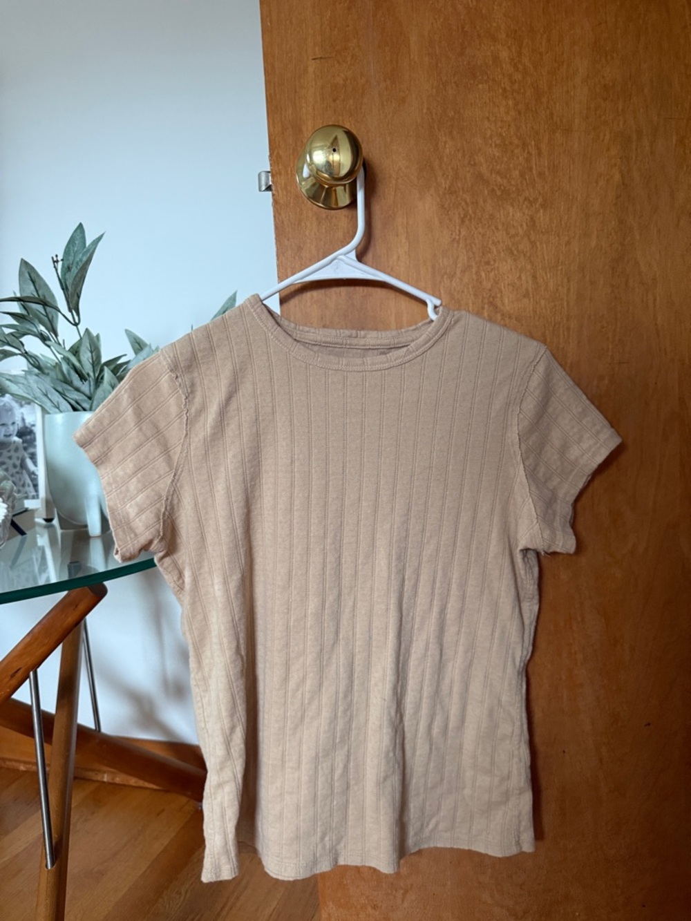 Aerie Women’s Ribbed Short Sleeve Top - Beige